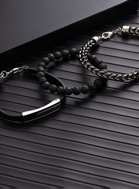 跨境欧美风设计感不规则圆球手串手饰品简约个性编织皮手环男手镯