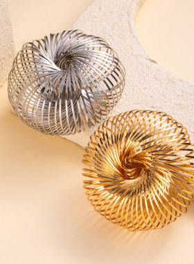 欧美小众设计感金属手镯女扁圆弹簧手环复古轻奢冷淡风手饰品跨境