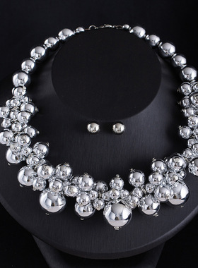 欧美朋克加粗珍珠多层锁骨链