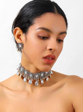 复古印度风跨境项链波西米亚民族风高级感闪锆吊坠锁骨链异域风情