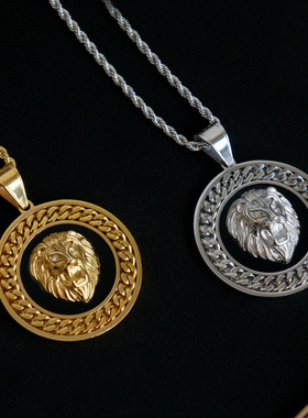 原创朋克风钛钢狮子头毛衣链