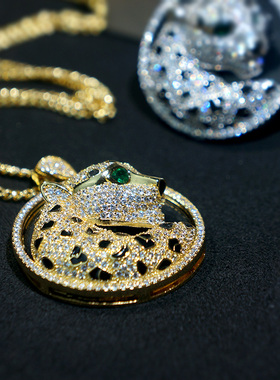 花豹子项链男士嘻哈风长款毛衣链