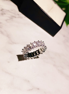 博主同款满钻方钻戒指女时尚排钻