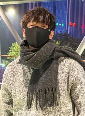 秋冬季韩系氛围感高档男士灰色围巾男生日礼物高级感百搭围脖女生