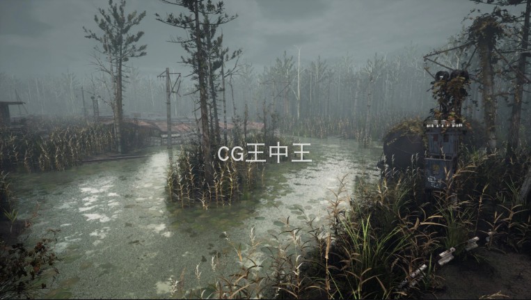 虚幻5UE5末日废弃破旧加油站工厂火车浓雾青苔淹没迷失环境场景 - 图2