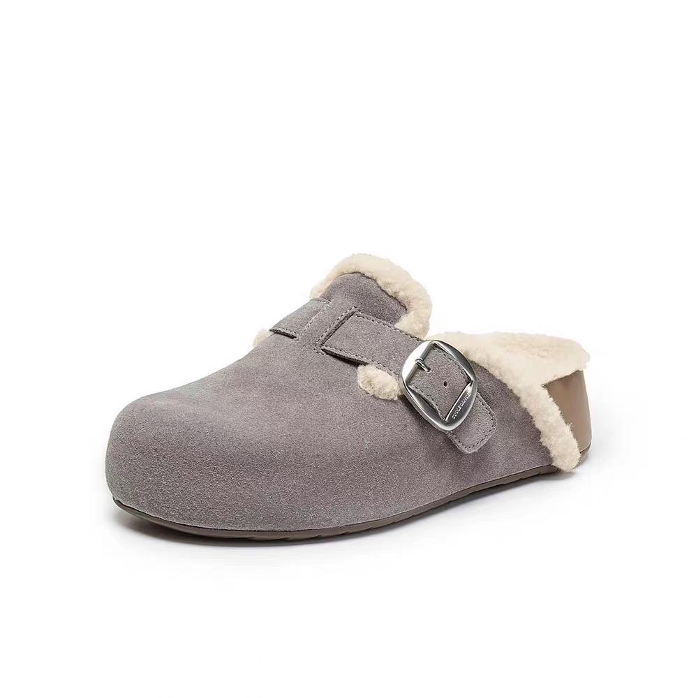 商场同款厚岛吐司2代勃肯鞋2025冬款加毛厚底包头女拖鞋E6U1 - 图1