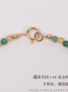 罕见特细2mm天然彩色碧玺手链女美国14k包金手串适合叠戴气质小巧