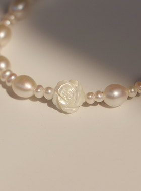 YOUR精雕玫瑰天然珍珠手链