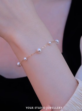 闪耀星辰 满天星设计款超亮施家珍珠手链可调节美国14K包金礼物女