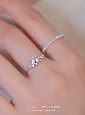 《灿烂》轻奢细钻小众设计通体纯银S925戒指叠戴闪耀迷你戒子女