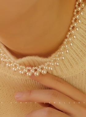 风吹铃兰手工编织蕾丝珍珠项链