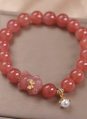 天然盐源玛瑙小熊手链小众设计甜美可爱手链送闺蜜女友礼物