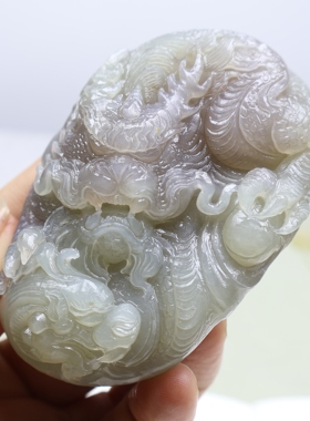 新品现货和田玉烟紫色十二生肖龙手把件支持复检