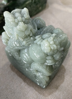 和田玉青白玉玉龙貔貅印章天然玉石印章附证书