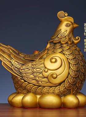 铜鸡摆件全黄铜装饰品