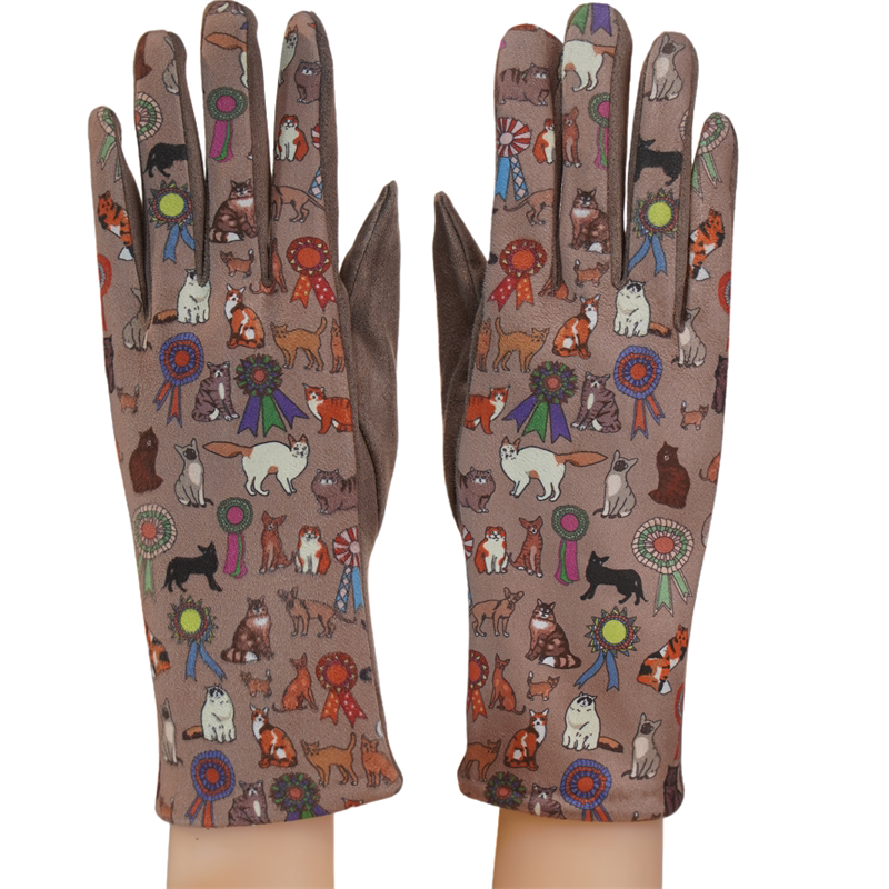 女款手套卡通印花保暖好看小动物小猫小狗图案手套触屏运动轻奢