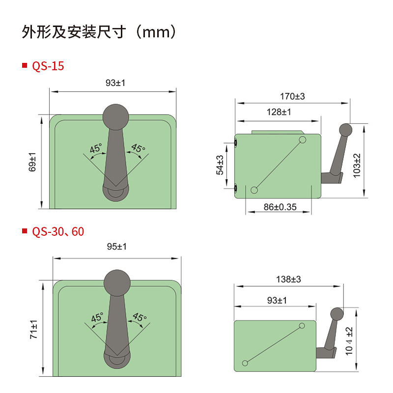 德力西防水倒顺开关QS15/30/60A单相220V三相380V电机正反转开关