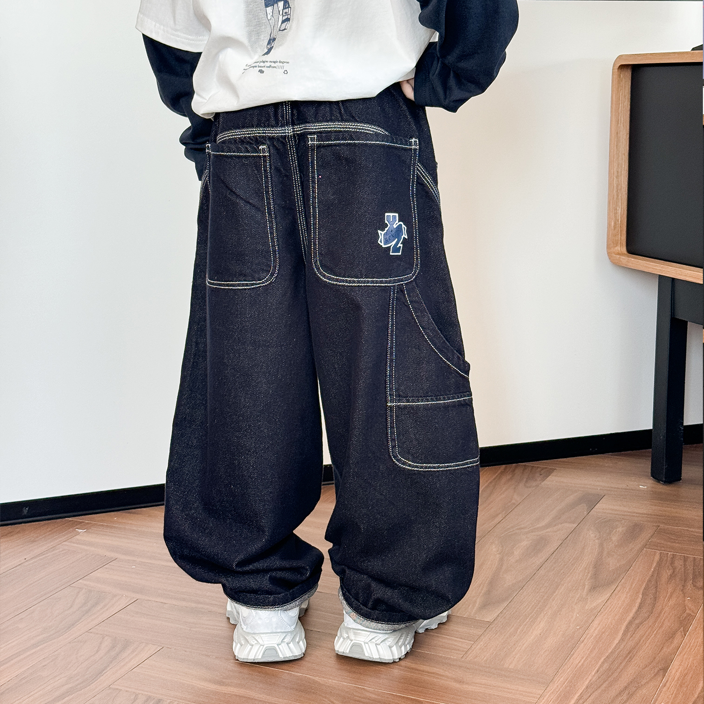 儿童牛仔裤2025秋装新款宽松男童工装裤中大童洋气老爹裤儿童裤子 - 图1