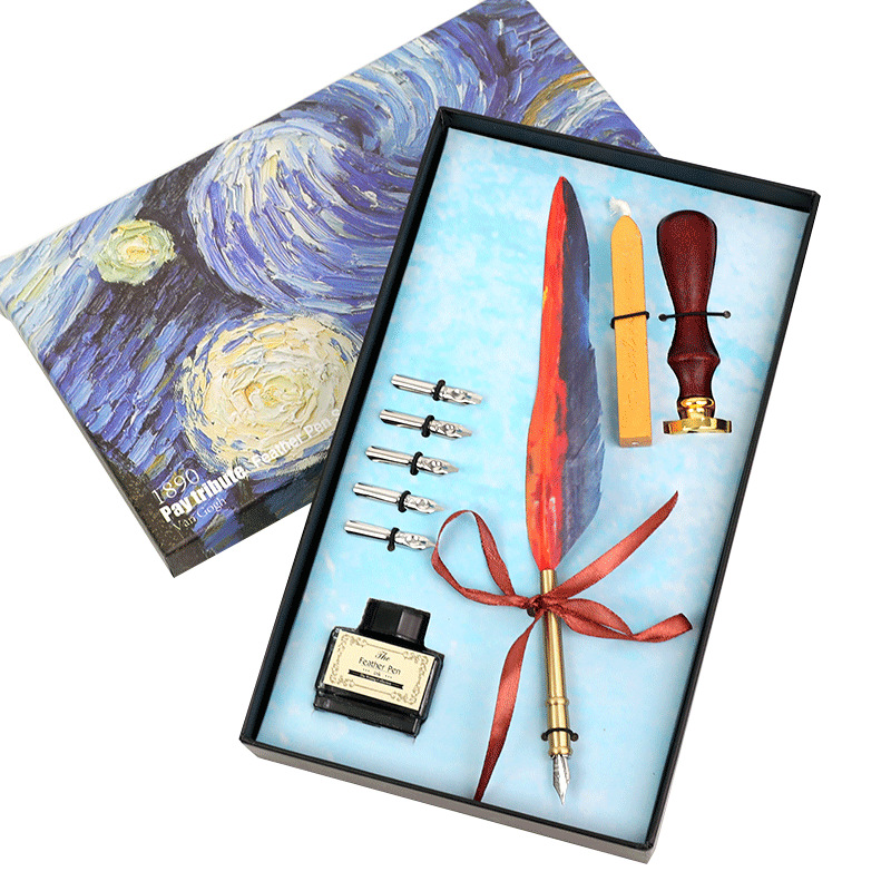 复古欧式羽毛笔油画风格礼盒蘸水笔墨囊钢笔套装生日礼物学生送礼 - 图3