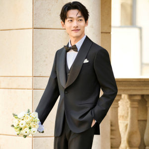 【塔士多礼服】报喜鸟男士100%羊毛结婚西服套装可拆卸领西装西裤