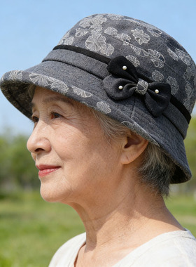 春夏中老年花朵遮阳防风渔夫帽