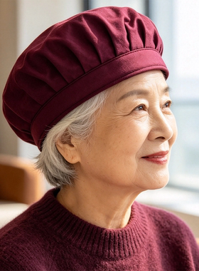 秋冬中老年女双层防风保暖贝雷帽