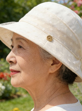 中老年女夏季透气大檐防晒渔夫帽