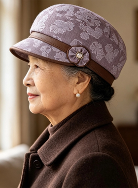户外中老年女士八角鸭舌帽花纹防风保暖帽奶奶妈妈秋冬薄款贝雷帽