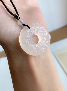 天然高冰玉髓貔貅平安扣项链情侣