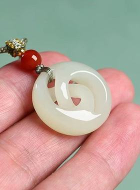 天然玉石时来运转平安扣吊坠项链