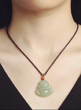 大号双面玉佛吊坠青白玉弥勒佛公