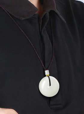 天然羊脂白金丝玉平安扣吊坠玉坠