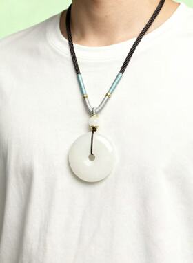 纯天然金丝玉羊脂白玉吊坠项链