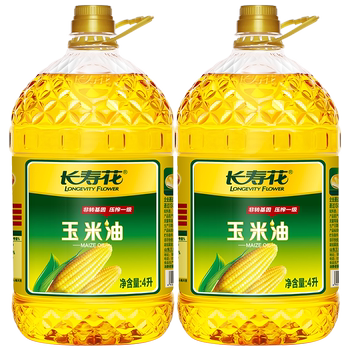 长寿花玉米油4L*2桶装非转基因物理压榨家用烘焙食用植物油实付145元到手包邮