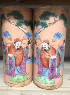 古玩民国光绪手绘花瓶装饰摆件