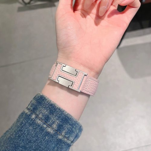 适用华为手表表带新款GT5H型磁吸扣荔枝纹表带gt4真皮皮质表带gt3pro智能运动腕带男女款时尚高级感watch3pro - 图3