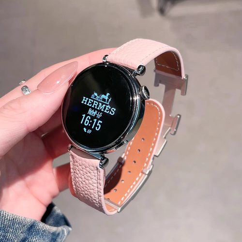 适用华为手表表带新款GT5H型磁吸扣荔枝纹表带gt4真皮皮质表带gt3pro智能运动腕带男女款时尚高级感watch3pro - 图0