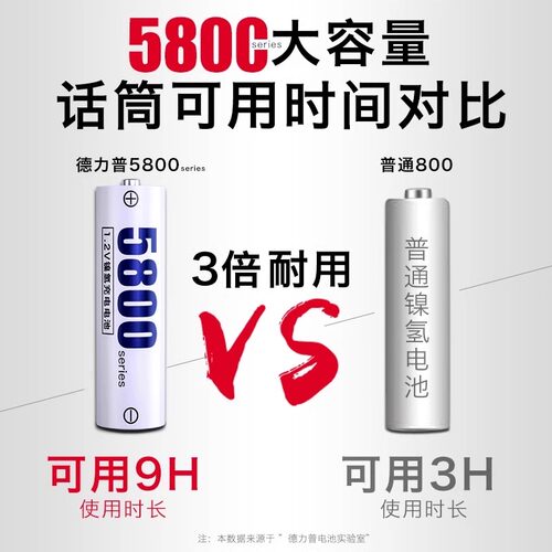 德力普充电电池5号大容量5800五七可通用充电器AAA玩具遥控汽车钟表感应夜灯手电筒KTV话筒7号 - 图0