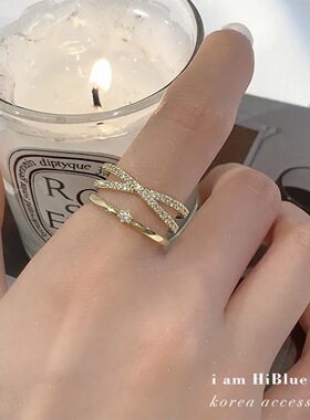 抖音调节新款同款微镶锆石金色银色开口多层轻奢风戒指女百搭甜美