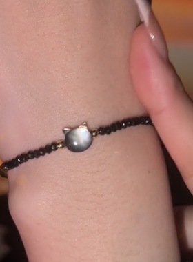 非常项链天然贝母黑色猫眼石