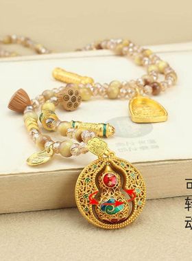 铜合金玻璃圆珠女新中式国风项链