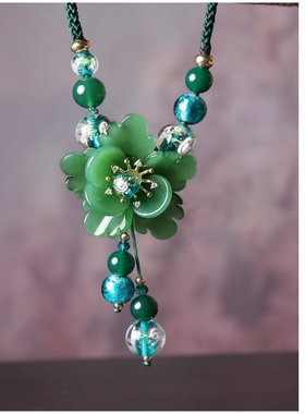 琉璃棉麻绳女新中式小清新锁骨链