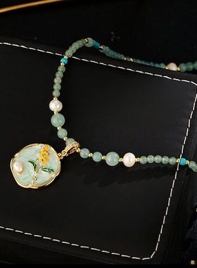 新中式国风复古滴釉花朵串珠项链女长款小清新珍珠流苏毛衣链高级