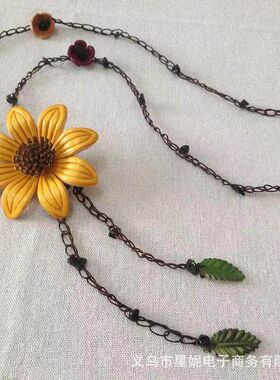 牛皮棉麻绳子女新中式复古项链长