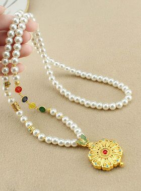 合金玻璃圆珠女新中式复古项链长