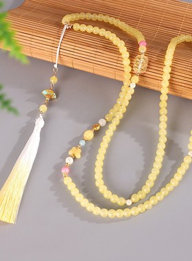 玻璃玻璃圆珠女中式复古斜挎项链