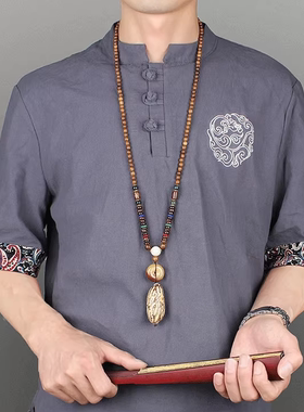 百搭佛珠毛衣链木质圆珠男女