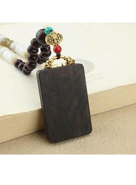 黄财神黑檀木无事牌木珠毛衣链长