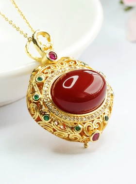 国潮工艺精品红玛瑙玉髓吊坠复古宫廷配饰吊坠项链