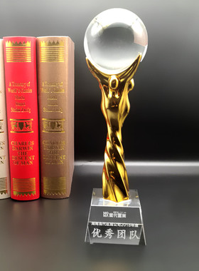 水晶五角星足球定做纪念奖杯